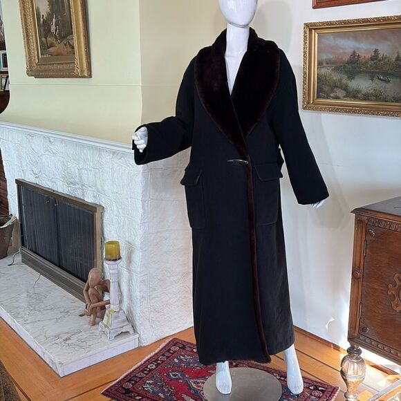 Vintage Nicole Farhi Wool/Cashmere Blend & Faux Fur Full Length Evening Coat - Picture 2 of 13